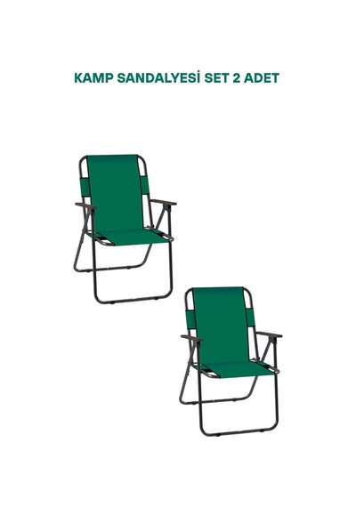 Metal Katlanır Kamp Karavan Doğa Piknik Plaj Sandalyesi 2 Adet Mavi - Yeşil Yeşil