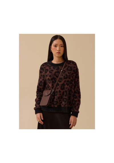 Seçil Leopar Desenli Triko Kazak Kahverengi - 838309318 Kahverengi