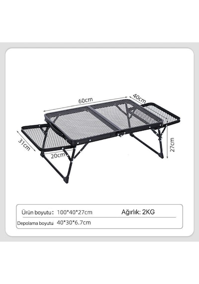 Taşınabilir Katlanır Kamp Masası Hafif, Dayanıklı, File Yüzeyli Outdoor Piknik Masası Siyah