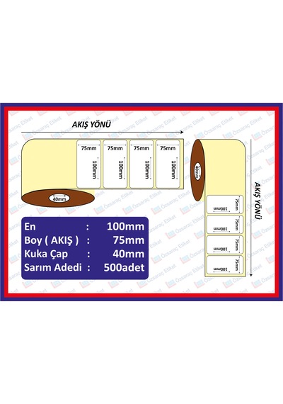 Özsaraç Etiket Eco Termal Etiket 75 x 100 MM 500'lü Sarım