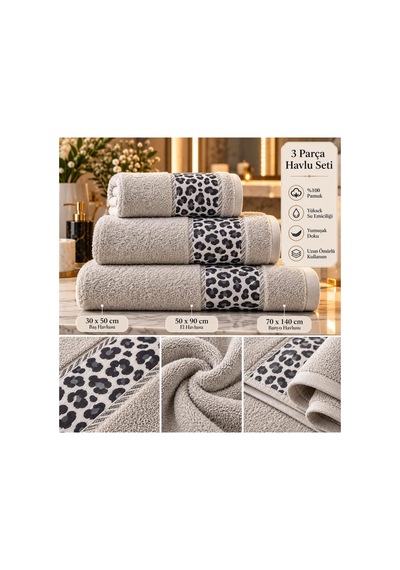 Slc Home 3lü Banyo Havlu Seti / Nakışlı Hamam Seti %100 Pamuk 3 Farklı Boy Kahverengi - 939964782 Kahverengi