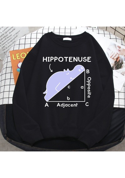 Startmore Startmoretrend Sonbahar Kazak Kadınlar İçin Hippo Matematik Sorunu Üzerinde Uyku Baskı Hoody Yumuşak P Siyah