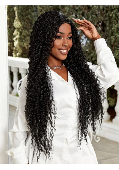 Afro Dalga Fiber Sentetik Tül Peruk - Siyah Çok Renkli