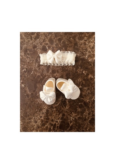 Hayy Baby Kids Wear Kız Bebek Krem Dantelli Ve Incili Elbise Seti
