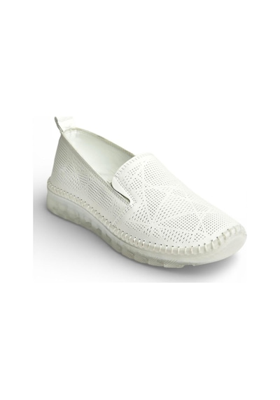Fox Shoes Y555117003 Beyaz Hakiki Deri Comford Ortopedik Taban Kadın Ayakkabı Beyaz
