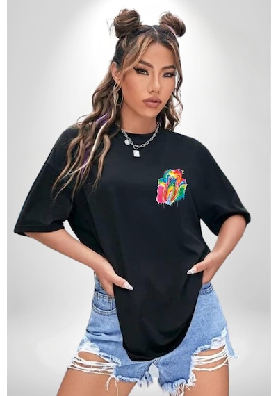 Diş Doktoru Diş Anatomisi Özel Tasarım Siyah Oversize Unisex Ön Sol Yan Minimal Baskılı Tişört Koyu Siyah