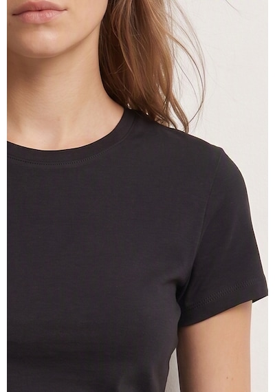 Elemge %95pamuk %5likra Vücuda Oturan Magic Fit Siyah Kadın Stretch T-shirt Compact Penye Kısa Kol Esnek Basic Tişört Elastan