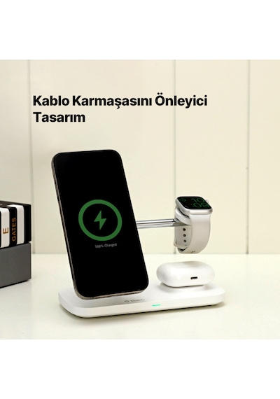Ttec 2KS37B Aircharger Trio Pro Qi2/Magsafe Özellikli 15W Apple Uyumlu iPhone/Android Özellikli 3’Ü 1 Arada Şarj Standı