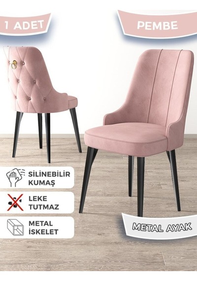 Canisa Newa Serisi,1.sınıf Babyface Kumaş Siyah Metal Ayak Gold Halkalı, 6 Adet Pembe Sandalye Sandalye Pembe Ayaklar Siyah