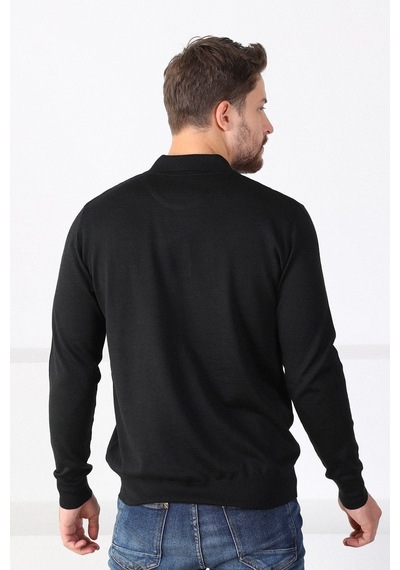 Ferraro Siyah Polo Yaka Superfine Erkek Triko Kazak Siyah