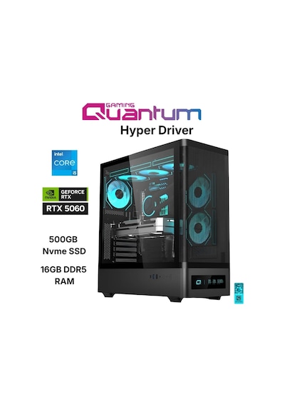 Quantum Gaming Hyper DRIVER i5-14400F 16 GB 500 GB NVMe SSD 8 GB RTX5060 Masaüstü Oyuncu Bilgisayarı