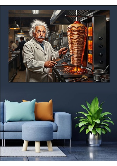 Döner Ustası Einstein Portresi Dekoratif Kanvas - Mdf Ahşap Tablo