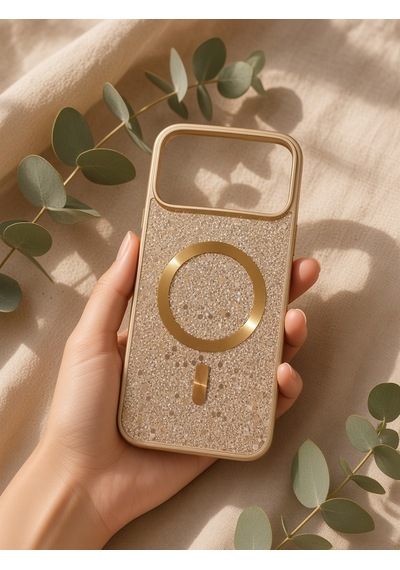 İphone 17/18 Promax Ortak Uyumlu Simli Magsafe Özellikli Kılıf Altın