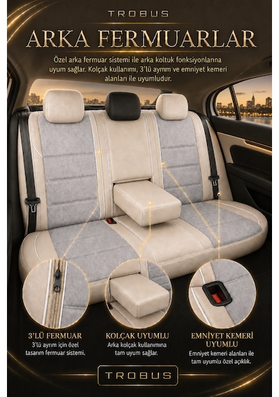 Renault R9 Broadway 1990-2000 Uyumlu Lion Serisi Tay Tüyü Bej Premium Koltuk Kılıfı