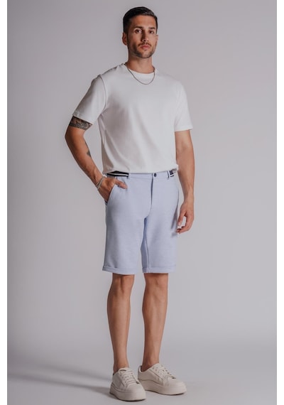 Braccas Erkek Yandan Cepli Beli Ribanalı Slim Fit Chino Şort Mavi Mavi