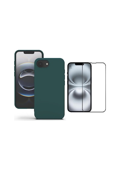 Apple iPhone 17e Uyumlu Içi Kadife Lansman Kılıf Ve 5d Tam Kaplayan Cam Ekran Koruyucu Koyu Yeşil