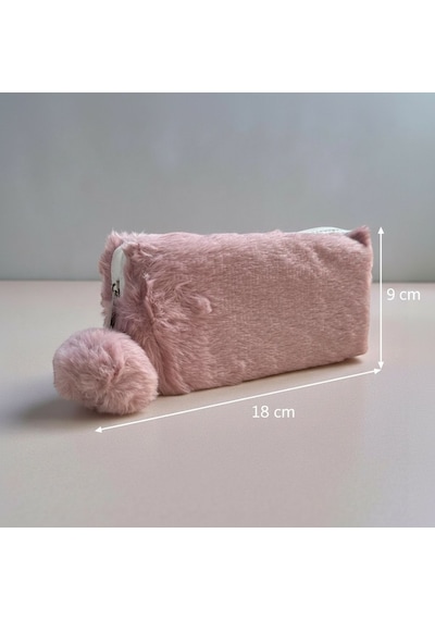 Elegance Peluş Ponponlu Pudra Rengi Kalem Çantası Çok Renkli