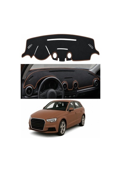 Audi A3 2012-2020 Uyumlu Torpido Koruma Kılıfı - Kahverengi Şeritli
