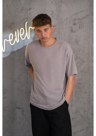 Oversize Bisiklet Yaka Likralı Erkek Yazlık T-shirt 001