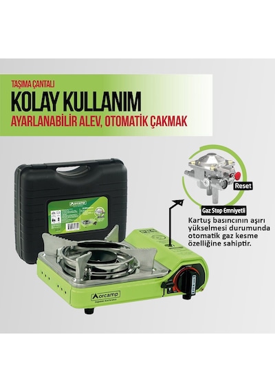 Orcamp CK-506 Mini Tekli Kamp Ocak Çantalı Sönme Emniyetli Yeşil