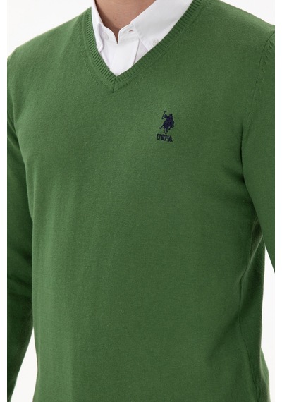 U.S. Polo Assn. Erkek Slim Fit V Yaka Yeşil Basic Kazak 50288881-VR054