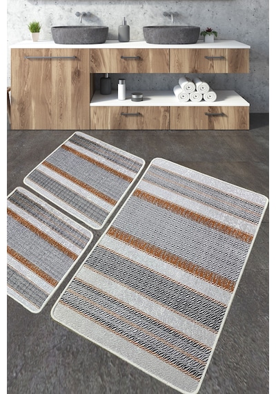 Benver Banyo Halısı Djt 3 Lü Set Banyo Halısı Paspas Yıkanabilir Kaymaz Çok Renkli