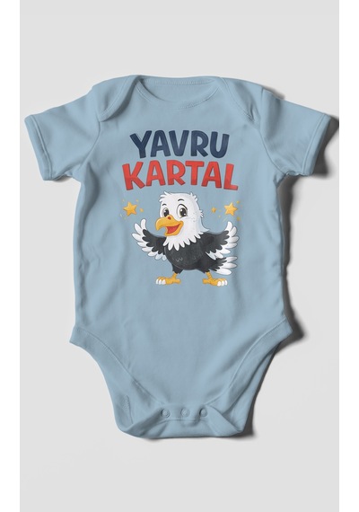 Morivokids Yavru Kartal Kısa Kollu Bebek Body %100 Pamuk Bebe Mavisi