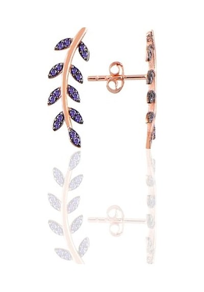 Gümüş Rose Mor Taşlı Yaprak Üçlü Set