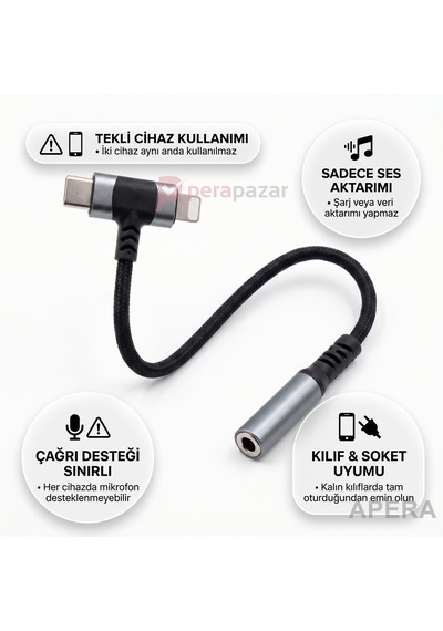 Type-c Ve 8 Pin 3.5mm Aux Kulaklık Dönüştürücü Çift Uçlu Örgülü Ses Adaptörü İos Ve Android Uyumlu Kulaklık Ve Aux Bağlantı Kablosu Cr97
