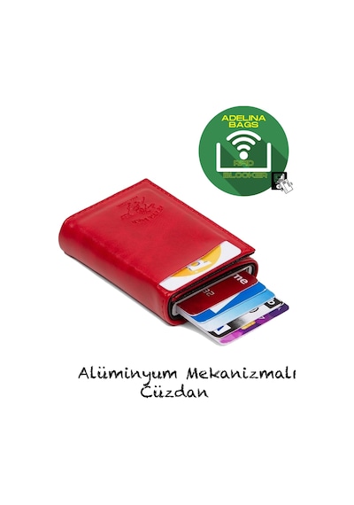 Adelina Bags Adelina Unisex Kırmızı Alüminyum Mekanizmalı Kızaklı Kartlık Cüzdan Kırmızı