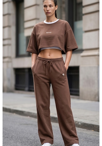 Woneagle Kadın Kahverengi Crop Kısa Kollu Tshirt Ve Geniş Paça Alt 2'li Eşofman Takımı Kahverengi Kahverengi Woneagle Kadın Kahverengi Crop Kısa Kollu Tshirt Ve Geniş Paça Alt 2'li Eşofman Takımı Kahverengi Kahverengi
