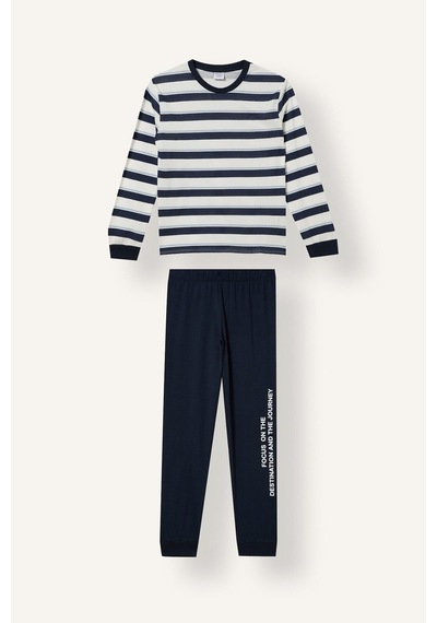 Defacto Çizgili Uzun Kollu Pijama Üstü Esnek Belli Uzun Pijama Altı 2li Pijama Takımı Erkek Çocuk I1188a826aunv135 Lacivert-nv135