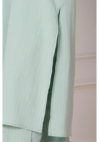Sevitli Yırtmaç Detaylı Tunik Pantolon Takım-mint Yeşili-4862