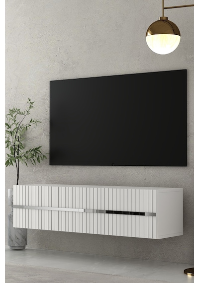 120dhdtda5bg Tedy Lazer Pleksi Desenli Duvara Monte Tv Sehpası Beyaz-gümüş