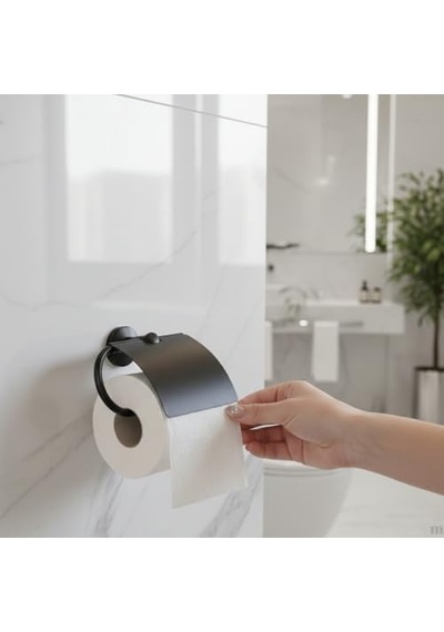 Yapışkanlı Tuvalet Kağıdı Askısı Kapaklı Paslanmaz Metal Wc Kağıtlık 10 10 Cm Siyah Renk Delmesiz Ko Diğer