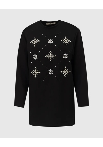 Scl Kadın Yuvarlak Yaka Taşlı Sweatshirt 10002422311004 Siyah