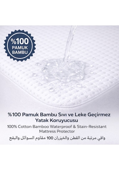 %100 Pamuk Bambu Lastikli Çarşaf Tipi Fitted Alez Sıvı Geçirmez Yatak Koruyucu Beyaz