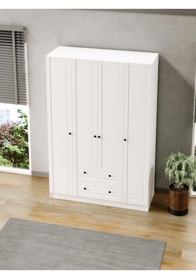 Kuzeylife Elegante Modern Tasarımlı Membran Kapaklı 4 Kapılı Gardırop (52 cm Derinlik)