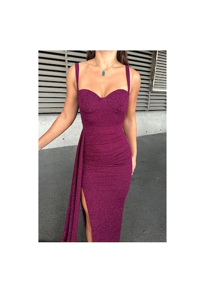 DefyModa Kadın Krep Kumaş Straplez Abiye Elbise Açık Mor
