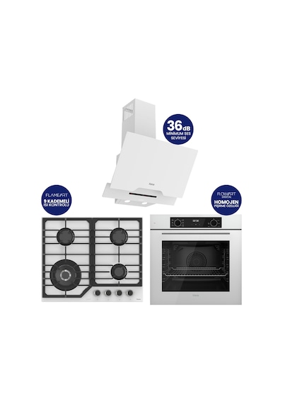 Flowart Digital Asimetrik QBL63CB+NT026-WFA+D064-SA Beyaz Cam Ankastre Set