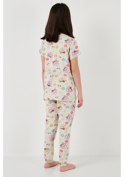 Lela % 100 Pamuk Bisiklet Yaka Kısa Kollu Kız Çocuk Pijama Takımı 6651004 Bej