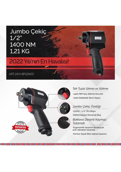 Havalı Somun Sökme 1/2 1400 Nm Jumbo Çekiç 1,21 Kg