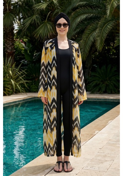 Haliç Mayo Tesettür Mayo Üzerine Tek Kaftan Pareo 6314 Sarı