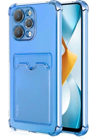 Redmi 12 Kılıf Darbe Emici Köşe Korumalı Kartlıklı Cüzdanlı Silikon Kapak Mavi