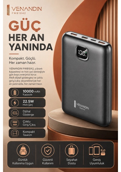 Dijital Ekranlı 10000 Mah Taşınabilir Harici Şarj Cihazı Hızlı Dolumlu Diğer