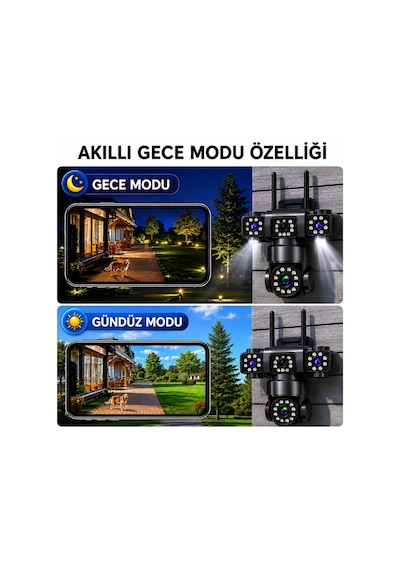 Pro 9mp 3lens Wifi Güvenlik Kamerası 360 Hareketli Gece Görüş Ip66 Sesli Konuşma Hareket Takibi