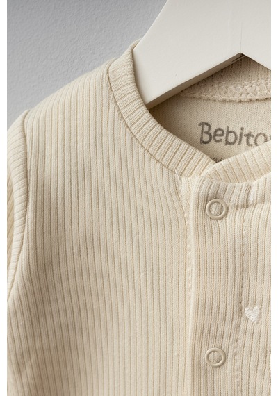 Bebitof Heart Pattern 5 Parça Yenidoğan Bebek Hastane Çıkışı Zıbın Seti %100 Pamuk Ekru