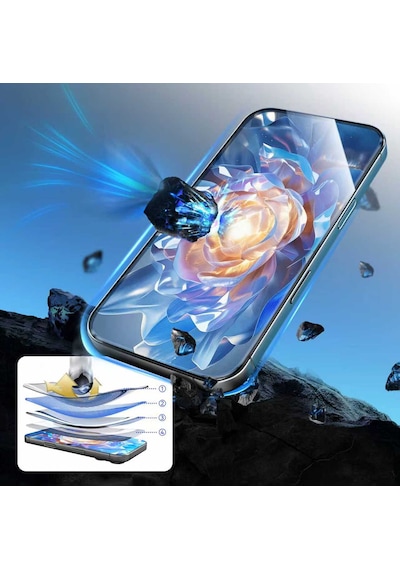 Apple Uyumlu   iPhone 13 Mohseven Safir Coating Privacy Hayalet Temperli Cam Ekran Koruyucu Siyah