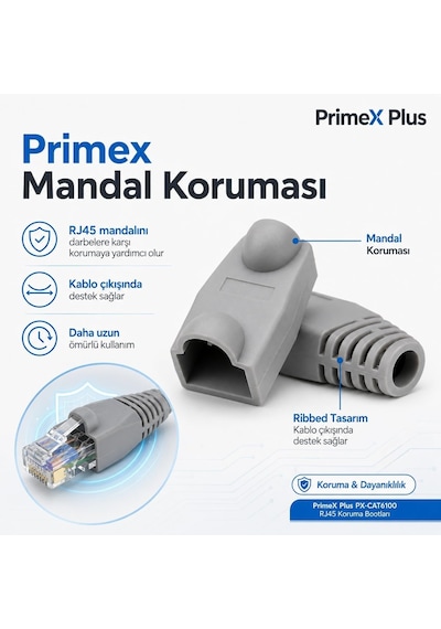 Primex Px-cat6100 Rj45 Koruma Kılıfı 100 Adet, Cat5 Cat6 Ethernet Konnektör Boot Cover, Lan Ağ Kablosu Jack Koruyucu Papuç Belirtilmemiş