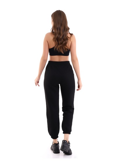 Winmoda34 Kadın Üç İplik İçi Şardonlu Polarlı Eşofman Altı Jogger Rahat Kalıp Siyah